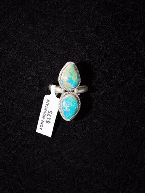 NWT Lone Mountain Turquoise Double Teardrop Ring | Matte Sterling | Adjustable